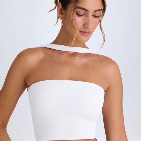 White choker-detail bandeau top - Picture 2 of 5